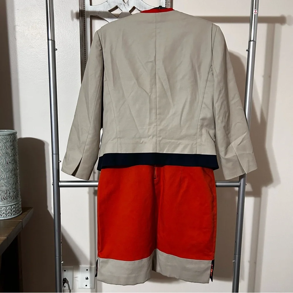 T Tahari Women’s Dress‎ Suit Set Orange Tan Navy 10 Blazer 2 Piece